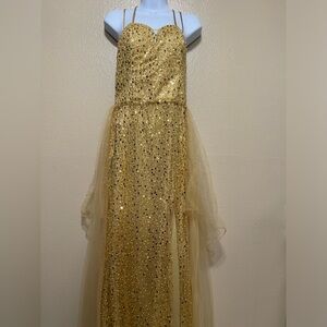 Elegant Gold Sequin Evening Long Gown